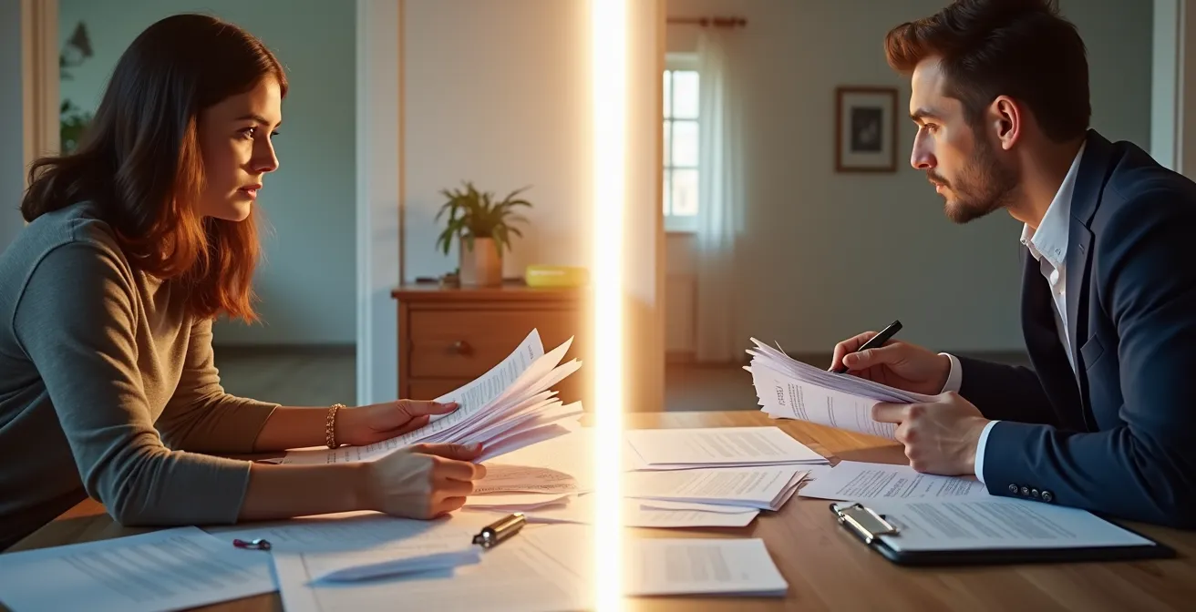 Visual comparison of basic versus broad form insurance claim processes showing the homeowner struggling with paperwork versus an adjuster inspecting the home.