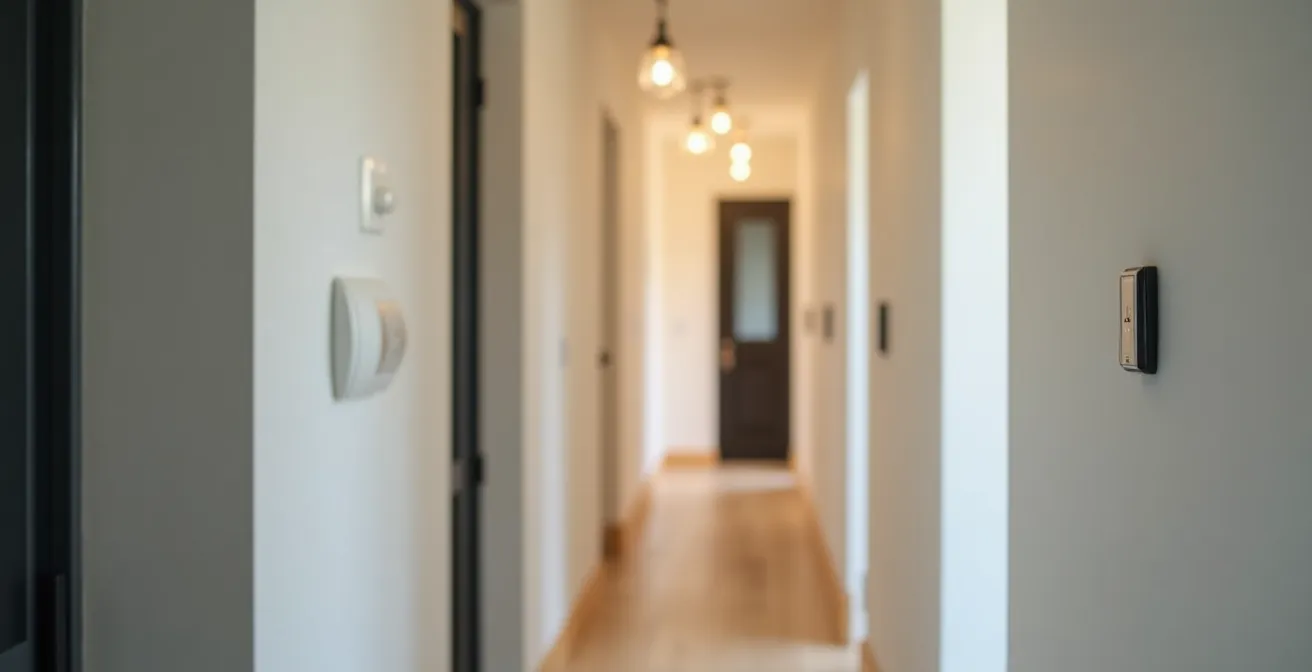 Advanced cross-zoning sensor setup showing dual motion detectors in a home interior