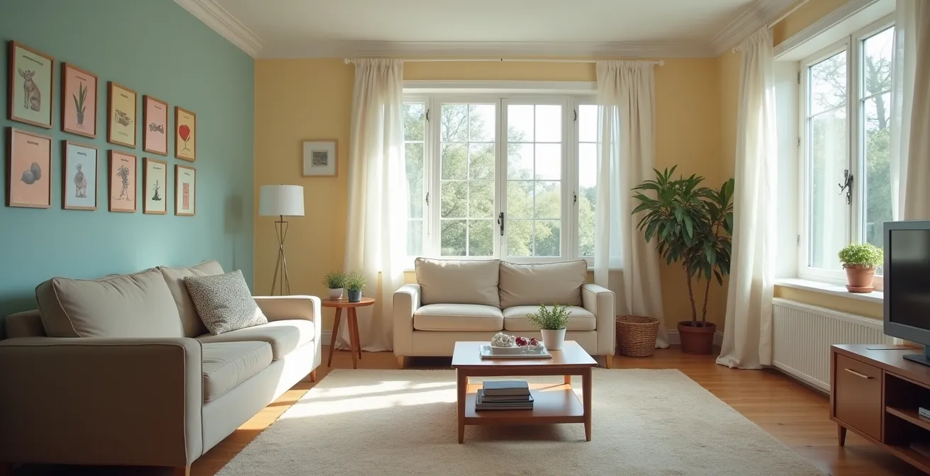 Organized home interior with marked damage areas ready for insurance inspection