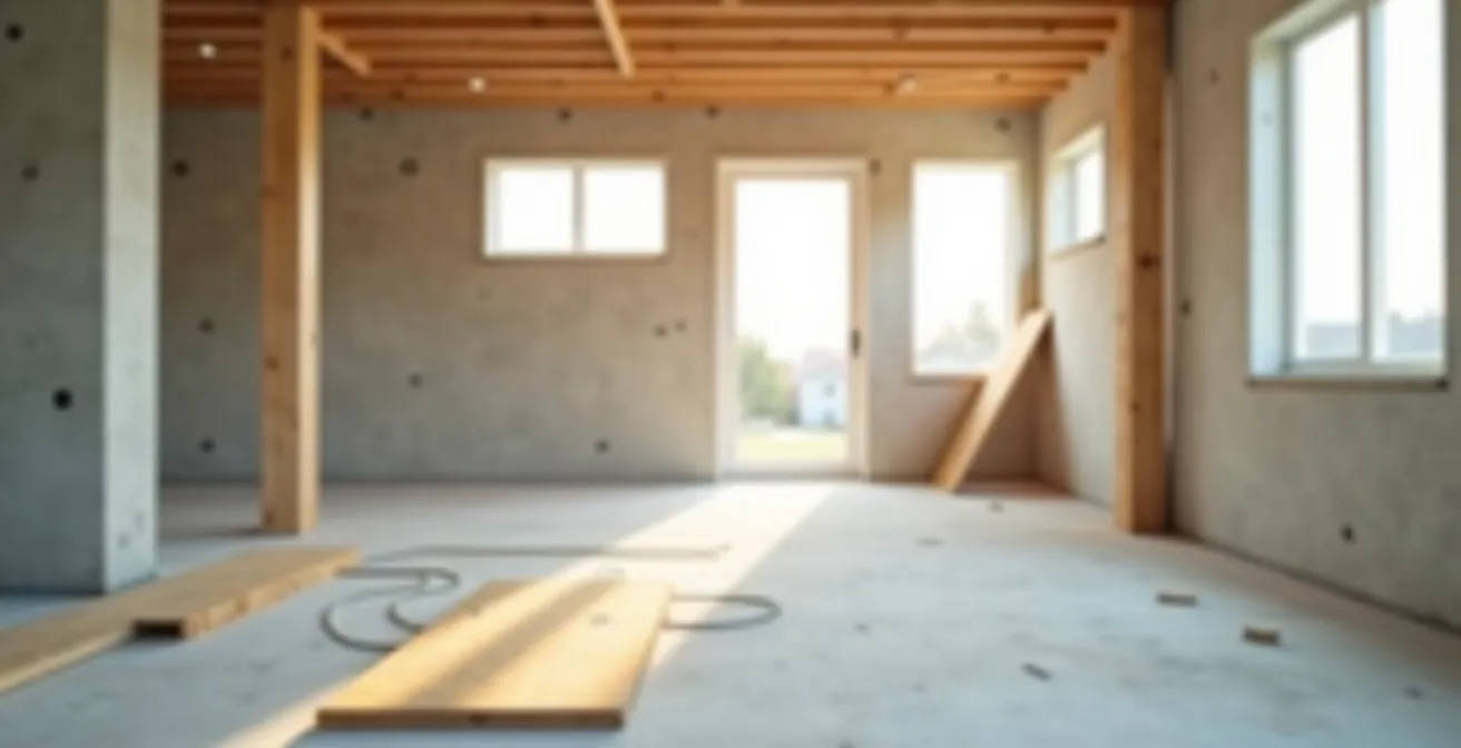 Visual hierarchy showing three tiers of home reconstruction priorities from foundation to finishes